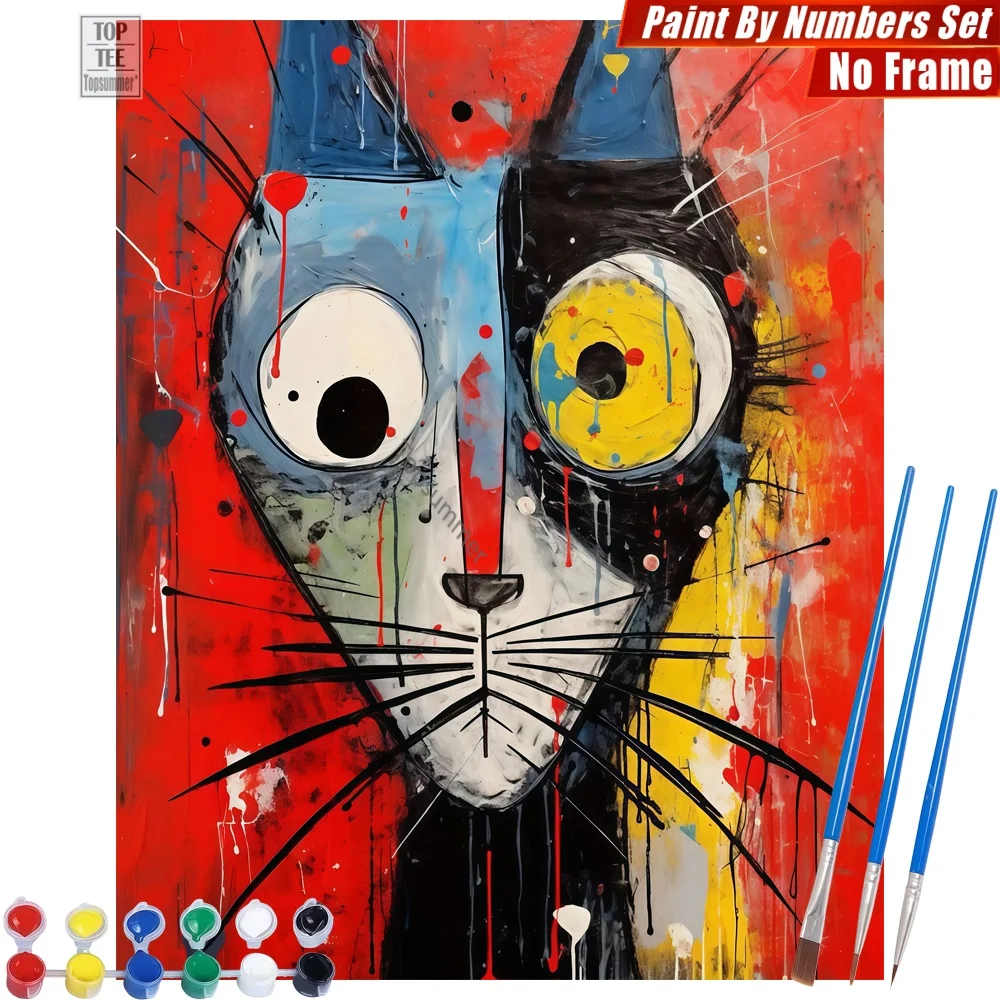 Kit de pintura por números de gato abstracto y fantasioso - Arte de pared con rostro colorido y audaz, decoración del hogar, regalo del Día de la Madre para esposa