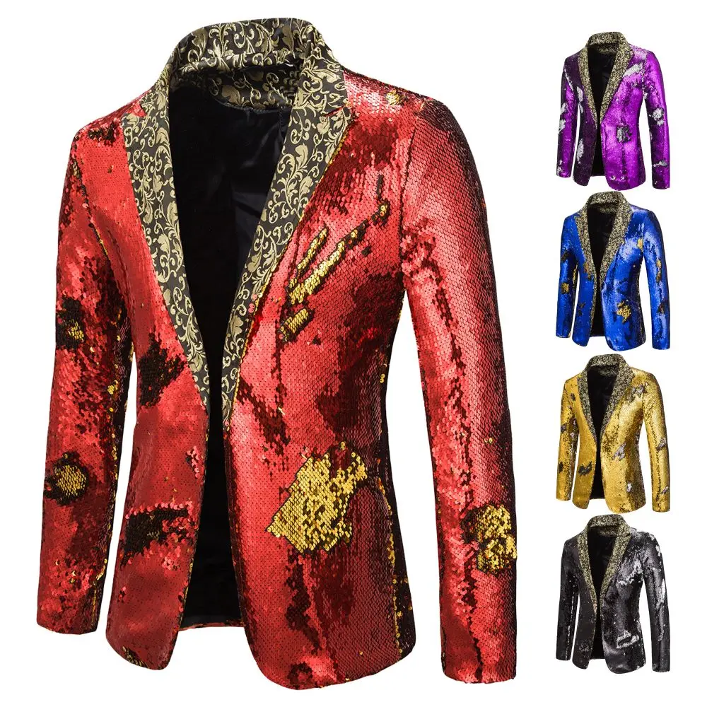 

Suit Shiny two-tone sequin shawl Collar suit Men's Wedding Groom Singer Dance Sequin Suit Jacket DJ Club Stage Men's suit