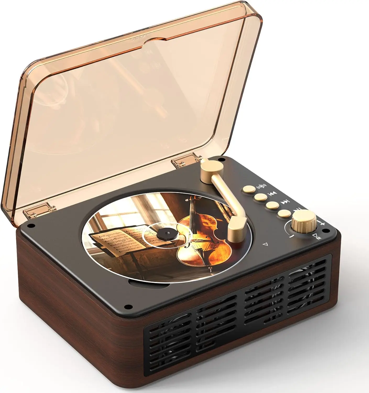 

Портативный проигрыватель компакт-дисков с Bluetooth, двумя динамиками, FM-радио, пультом дистанционного управления - коричневый