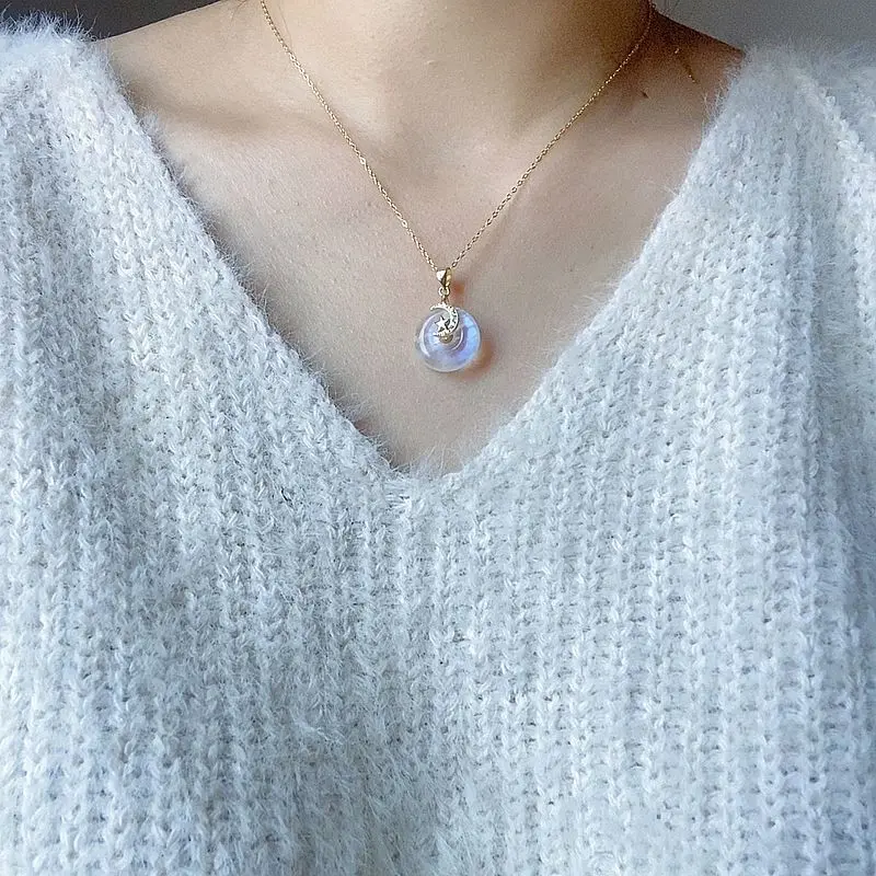 Natural donut Moonstone Necklace, Moonstone donut, Rainbow Moonstone Crystal Necklace, 925 sterling silver pendant necklace