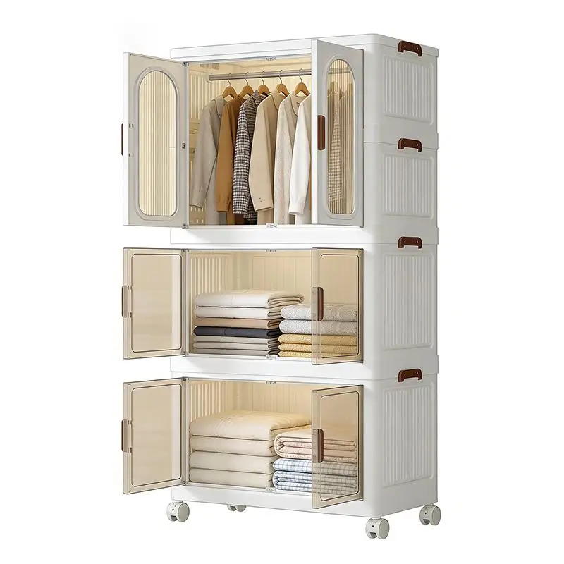 60cm Portable Foldable Wardrobe Clothes Organizer 2 3 4 Tier Freestanding Closet Dustproof Storage Cabinet Large Capacity Space-Saving Bookshelf Multifunctional Rack For Bedroom Home Office Furniture
