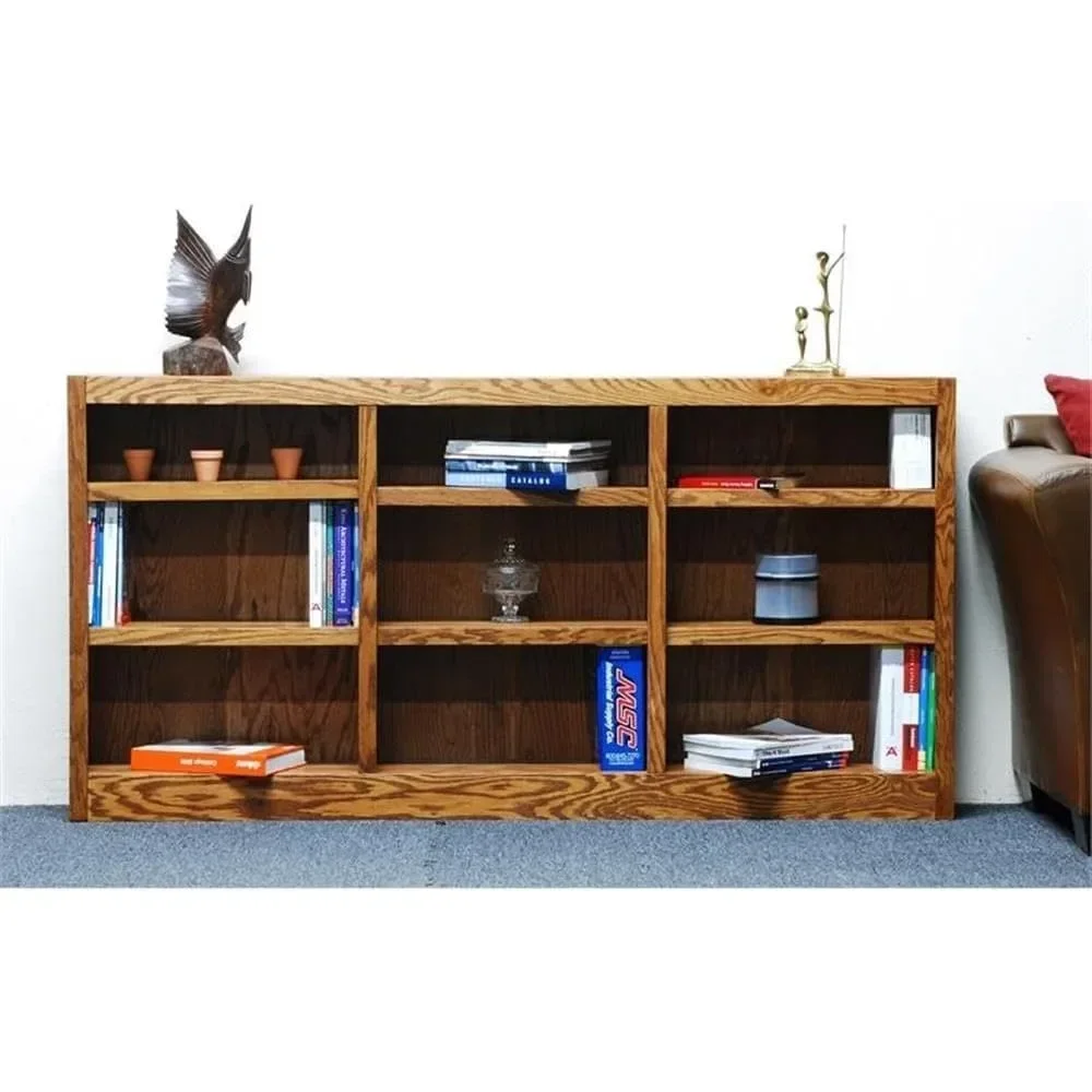 Retro 36 Inch Triple Width Wooden Bookshelf with 6 Adjustable Bookshelves and 3 Fixed Bookshelves That Need To Be Installed