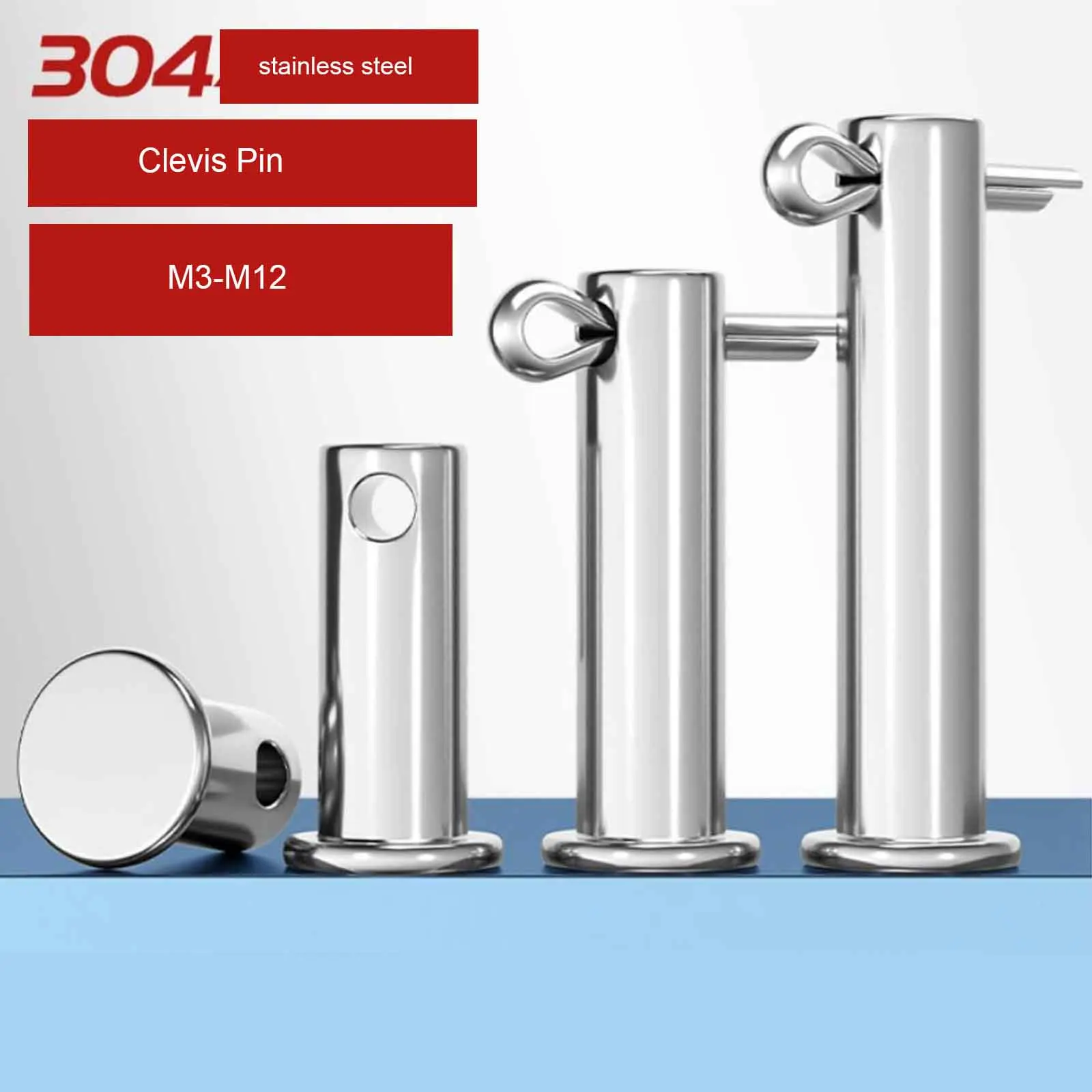 1/10sets 304 Stainless Steel Flat Head Clevis Pin, Hole Type Cylindrical Locating Pin M3 M4 M5 M6 M8 M10 M12‌ GB882