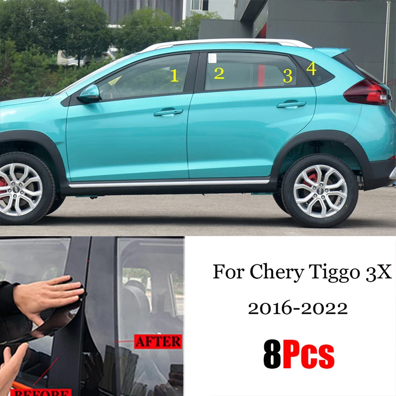 

New Arrival 8PCS Window Trim Cover BC Column Sticker Polished Pillar Posts Accessories Fit For Chery Tiggo 3X 2016 - 2022