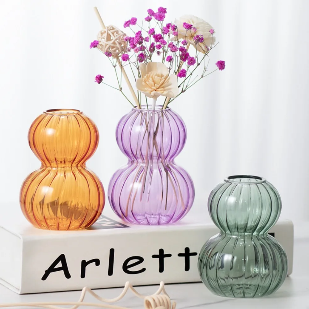 Nordic Stil Vertikal Gestreiften Glas Kürbis Geformt Transparente Glas Vase Desktop Home Office Dekoration Einweihungsgeschenk