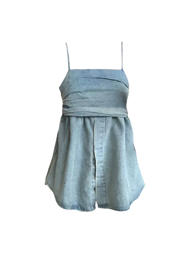 

Rrench Retro Women Sleeveless Denim Camisole Print Floral Spaghetti Strap Tank Top Summer Vest Crop Top 2000s Sexy Clothes Y2k