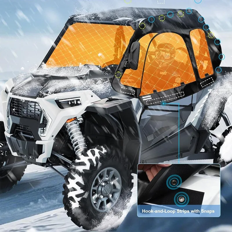 

Soft Upper Doors for Polaris RZR XP 1000（2 Seater Model） – Soft Cab Enclosures Upgraded Zippers & Side Mirror Compatibility