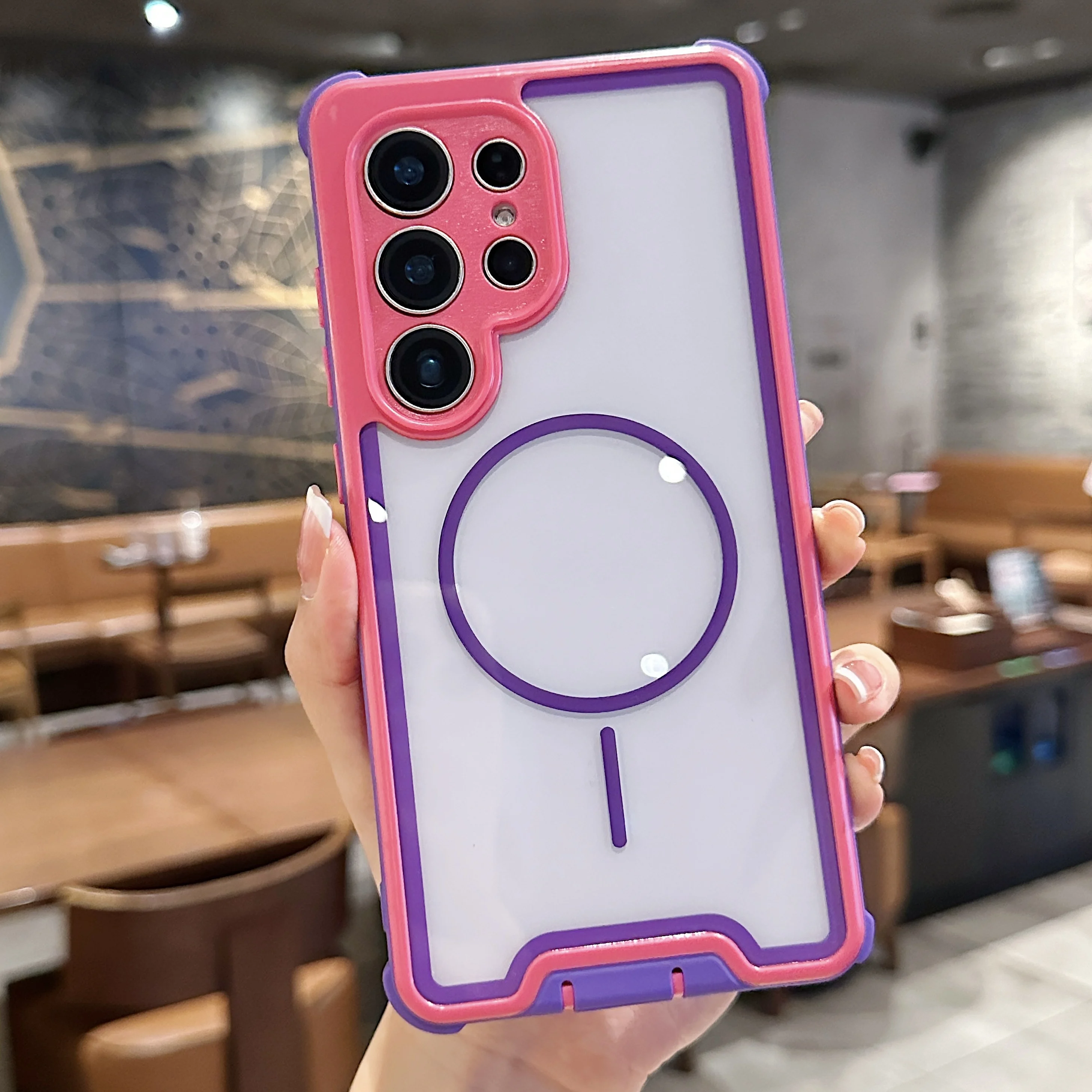 Schokbestendig Contrast Kleur Voor Magsafe Magnetische Case Voor Samsung Galaxy S25 S24 S23 Ultra Plus Hybrid Transparante Hard Cover