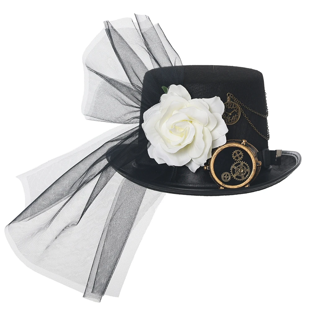 

Gothic Punk Top Hat For Women Men Halloween Cosplay Hats Steampunk Goggles Fedora