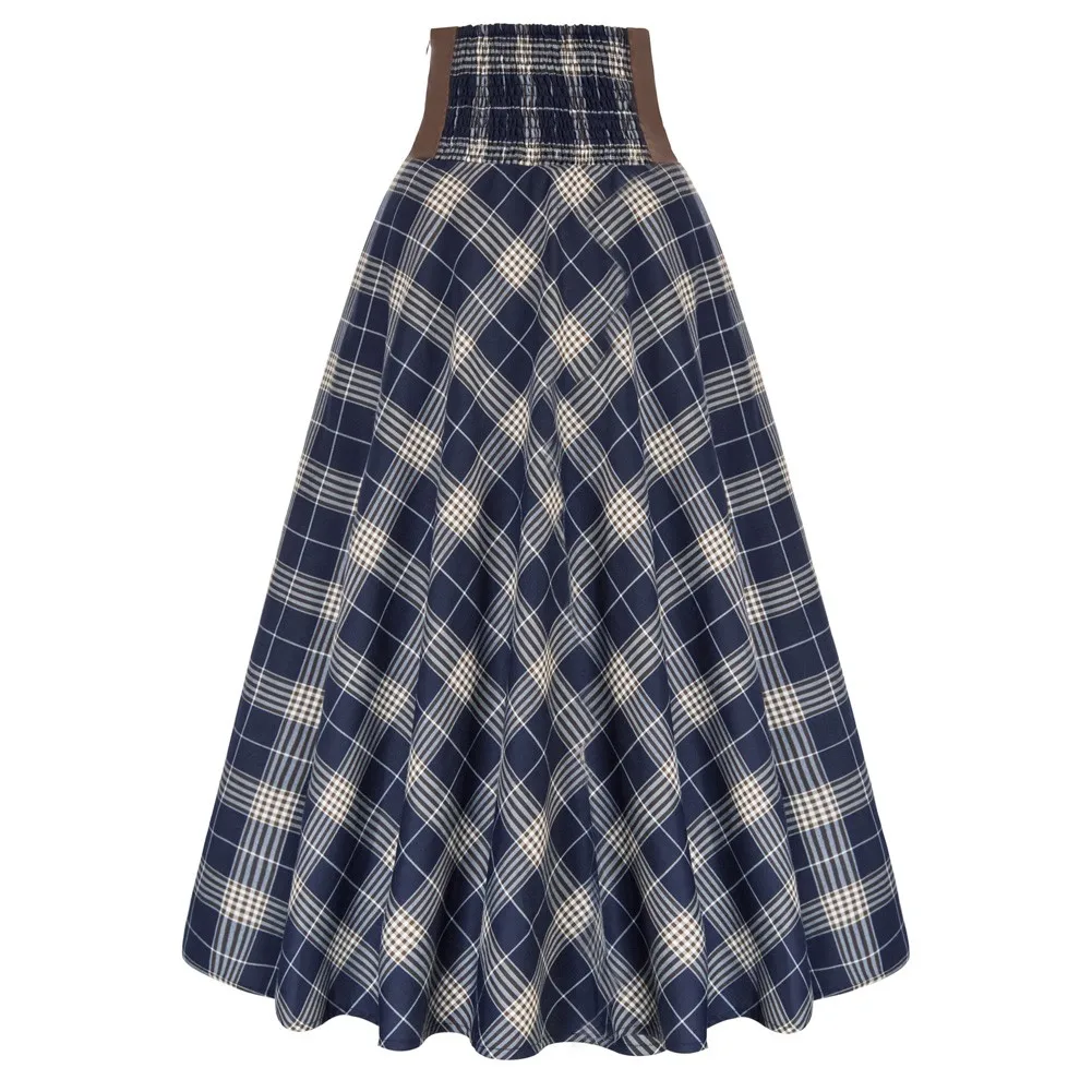 SD Renaissance Plaid Skirt Women High Waist Buttons Decorated A-Line Skirt Fashion Youth Lady Casual Gothic Punk Midi Skirts New