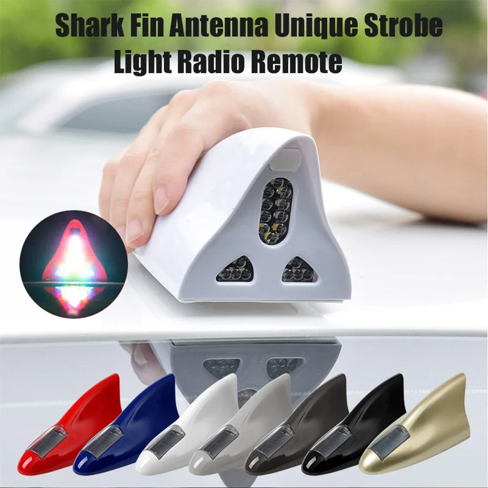 Universal LED Light Car Shark Fin Antenna with Solar Energy Auto Radio Signal Aerials Roof Antennas Driving Safety Warning Light