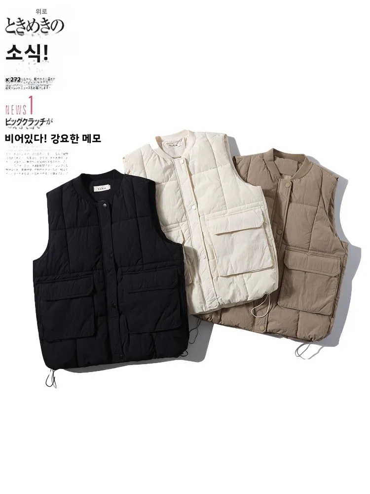 

Women's Loose Thiened down Vest Autumn Winter New Sle Korean Version Large Size Workwear Jaet ort Pure Color Zipper