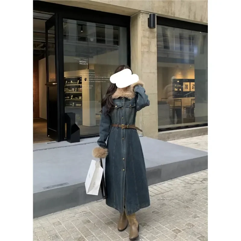 Women's Lamb's Wool Patchwork Cowboys Cotton Coat Jacket Winter New Long Overcoat Coat Comfort  Fashion Winter Coat Women