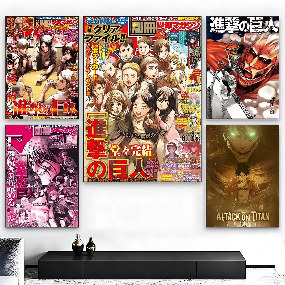 A-Attack on Titan Anime Poster Self-adhesive Art Waterproof Paper Sticker Coffee House Bar Room Wall Decor