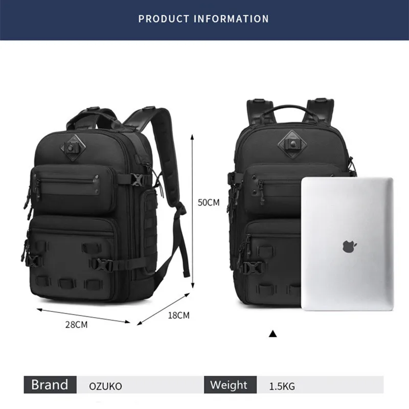 Imagem -05 - Ozuko Mochila Laptop de Grande Capacidade Esportes Masculinos ao ar Livre Multi Função Bolsa de Ombro Mochila Tática Impermeável 15.6 Novo