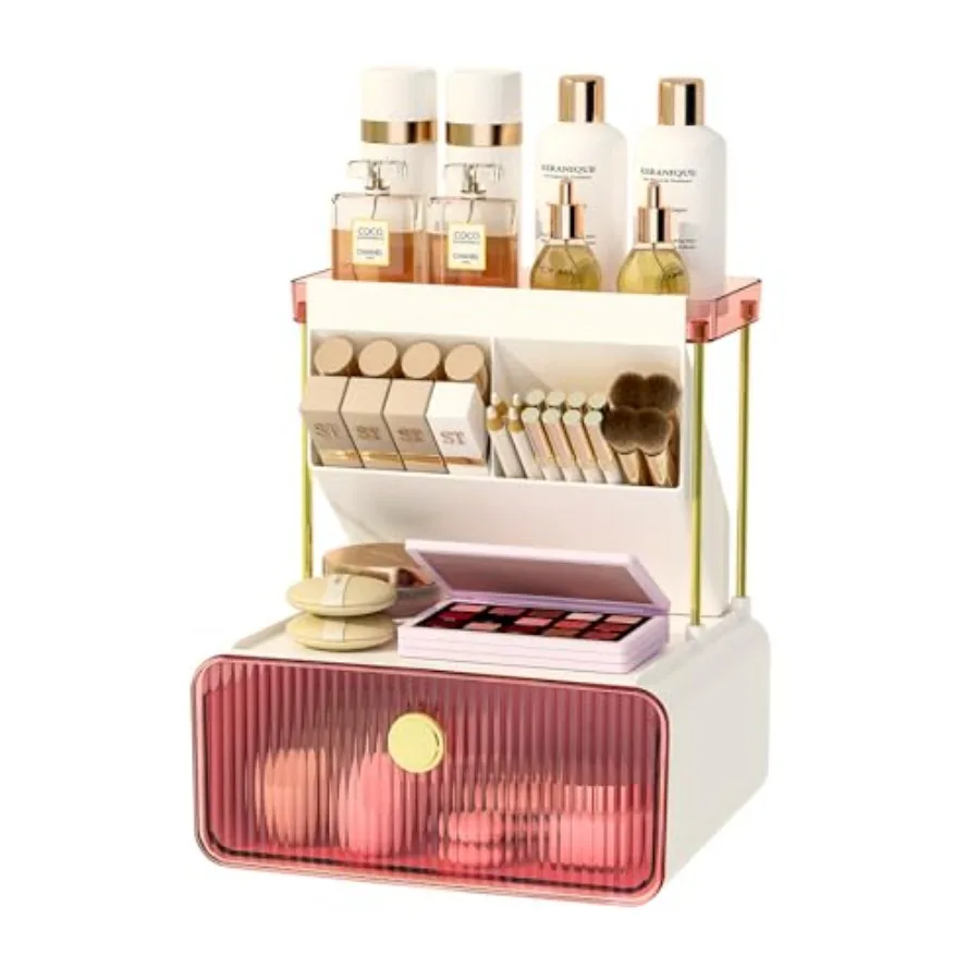 

Органайзеры и системы хранения для ванной комнаты с выдвижными ящиками, органайзер для туалетного столика с держателем для кистей для макияжа, органайзер для парфюмерии, лосьонов и косметики