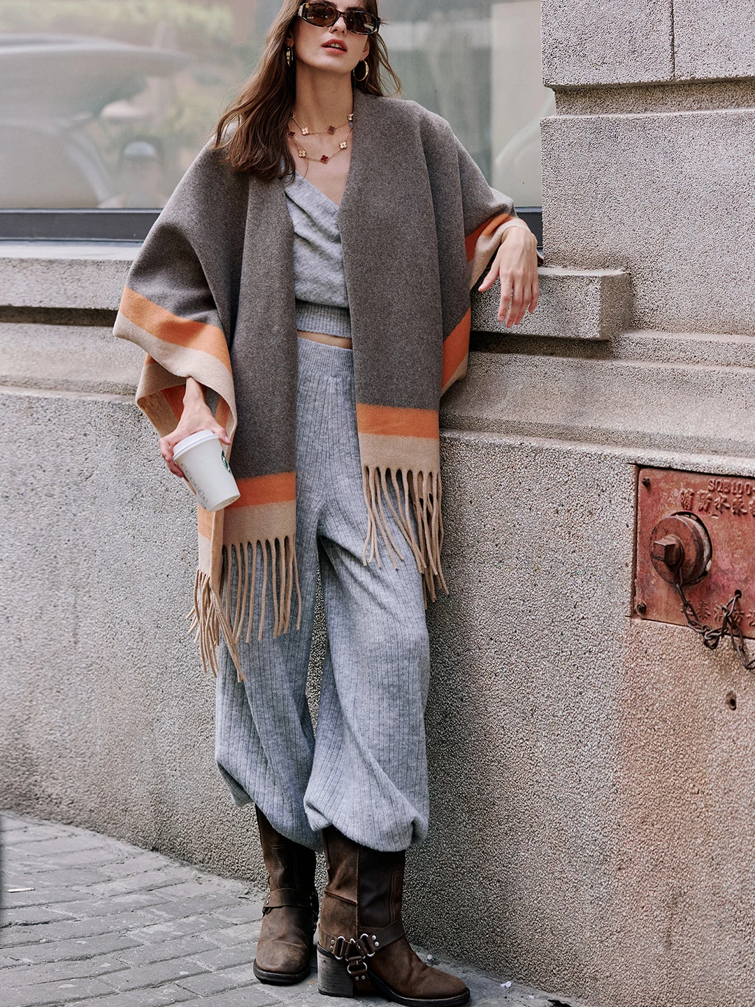 

Luna7xi Vintage Preppy Style V-Neck Knitwear A-Line Skirt And Long Pants Women's Fashion Set Casual Autumn Outfit