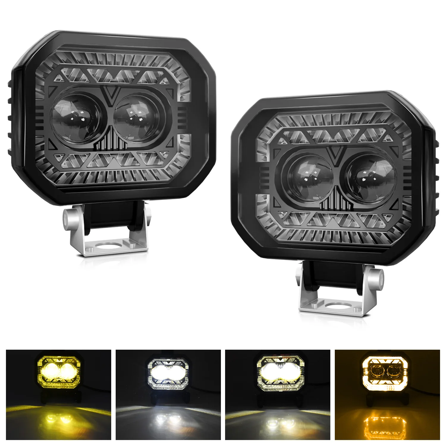 

Светодиодные фары для мотоциклов белого и желтого цвета, двухцветная модификация для фонарей крыши внедорожников, электромобилей и мотоциклов