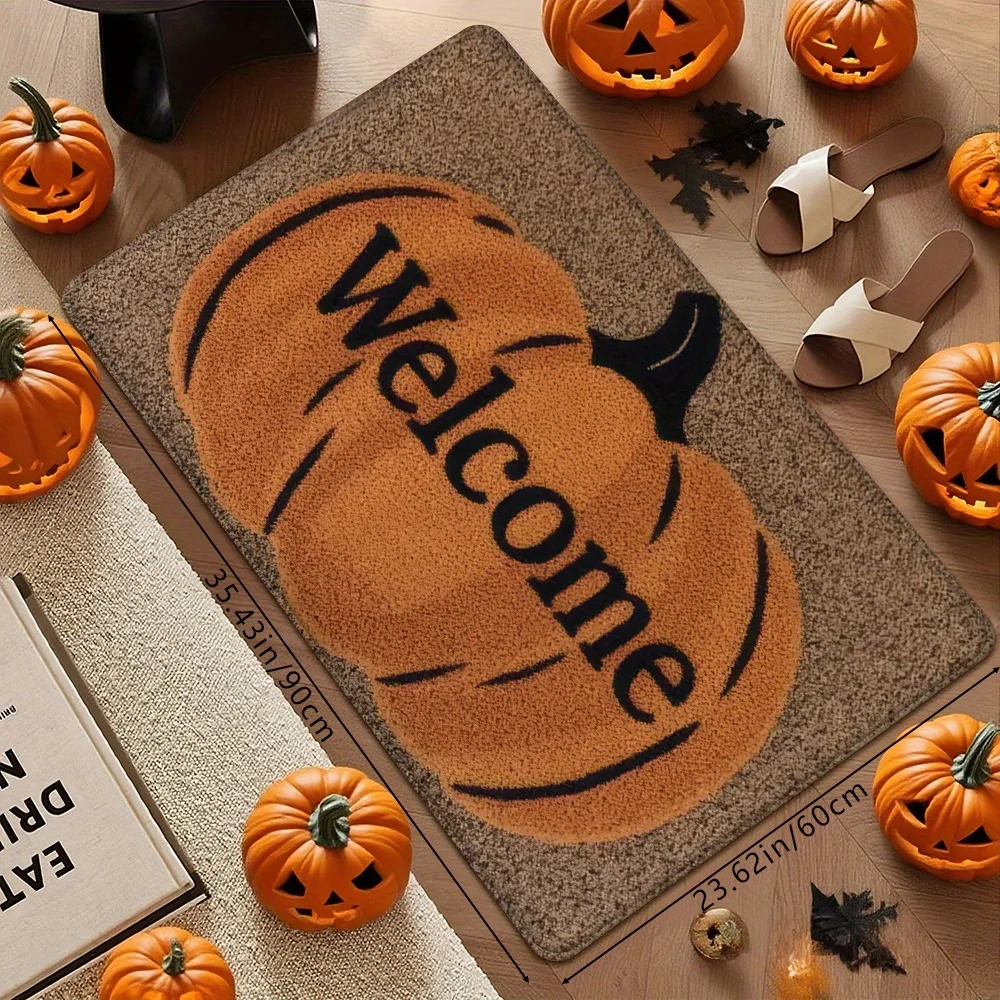 VIKAMA Halloween Pumpkin Bat Spider Web Pattern Floor Mat لمدخل المدخل، سجادة أرضية الخريف للديكور المنزلي