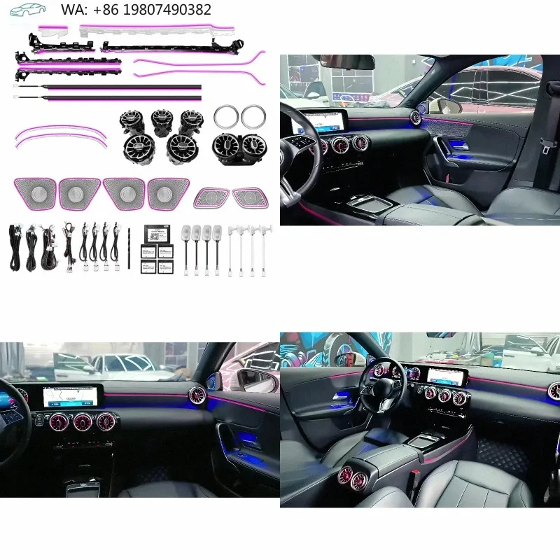 W177 A Class Dynamic Colorful Light Strip, 64 Color Interior Ambient Lamp Fit 2018-2024 Hatchback Car Air Vent Atmosphere Refit