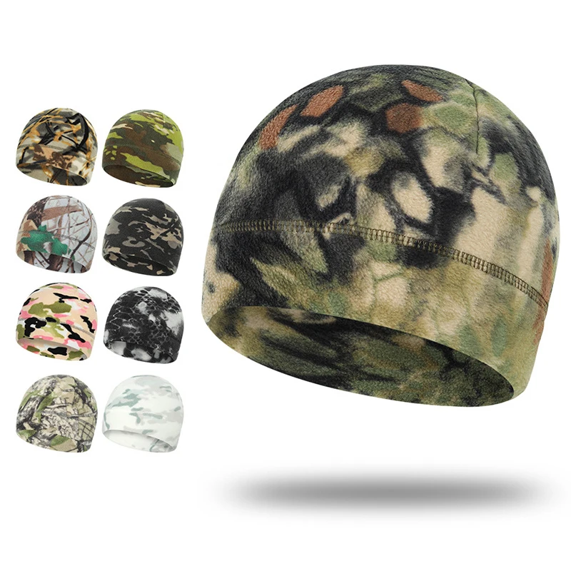 Autumn Winter Fleece Cap Warm Men Cycling Hiking Beanie Skiing Thermal Windproof Hat Camouflage Outdoor Elastic Skull Cap