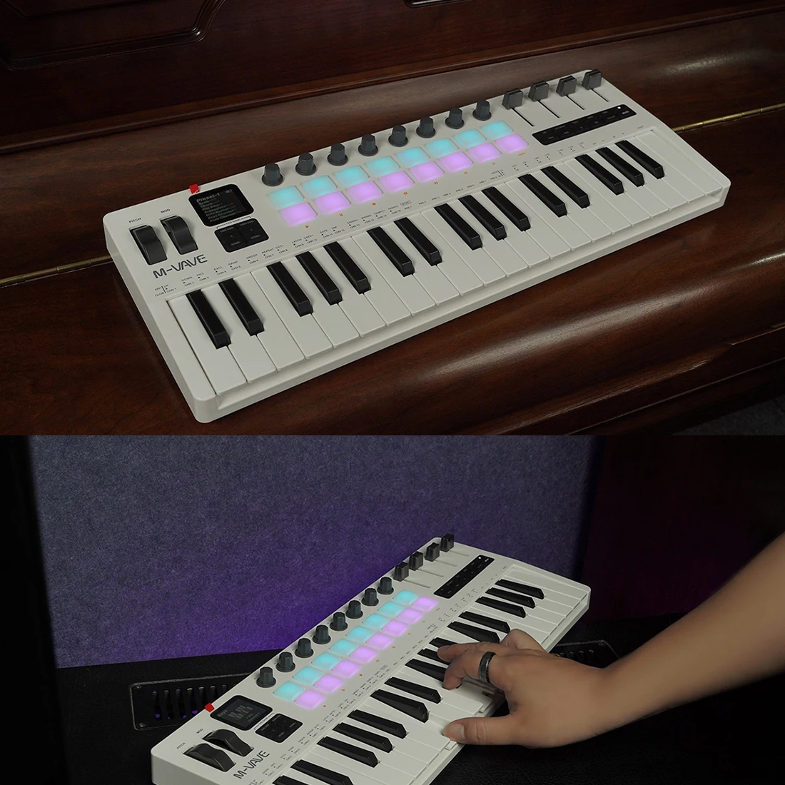 M-VAVE SMK-37 Pro White Keyboard 37 key 3.5mm MIDI 16 RGB Drum Padswith Sound Source Supports Wireless Connection
