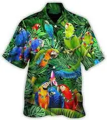 

Men's Tropical bird Leaf Print Hawaiian Shirt - Casual, Lightweight Polyester Blend, Short Sleeve with Class, Ideal for Summer