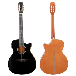 6 String Electric Classical Guitar Laminated Spruce Wood Top Basswood Body  40 Inch High Glossy with EQ Black Color