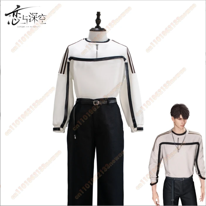 MINISO 2025 게임 사랑과 Deepspace Caleb 코스프레 성인 남성 코트 유니폼 의상 후드 풀오버 탑 할로윈 캐주얼 의상