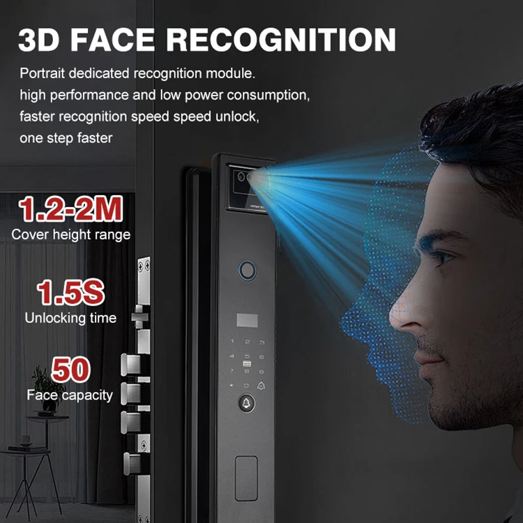 001 Hot Sale Tuya 3d Face Fingerprint Password Unlock Keyless Bedroom Digital Inteligente Water Proof Smart Door Lock