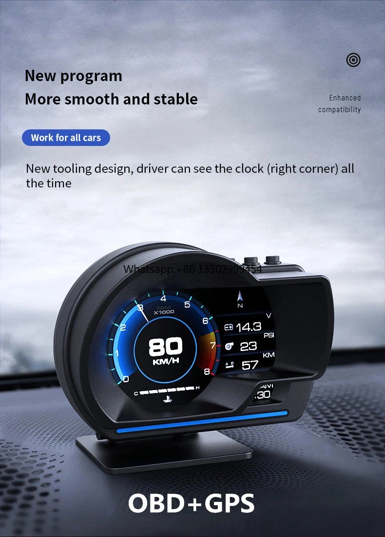

OBD2 GPS Turbo Pressure P6 Head up Display Speedometer Gauge Speed Display Obd2 Scanner HUD for Vehicle