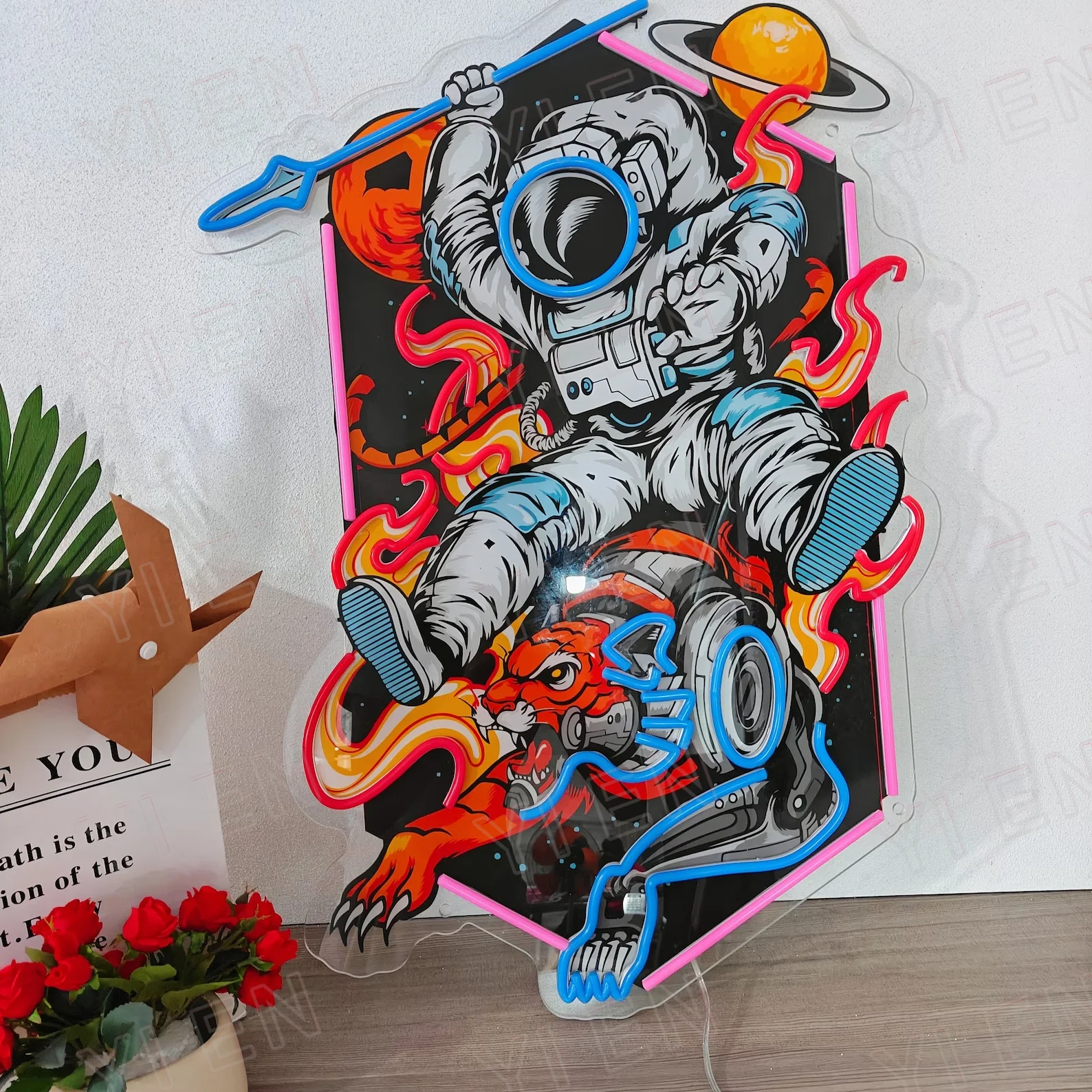 Neon Sign Acrylic ArtWork, Astronauta And Tiger Neon sign, Custom Spaceman Neon Sign, Neon Sign Art, Wall Decor Living Room