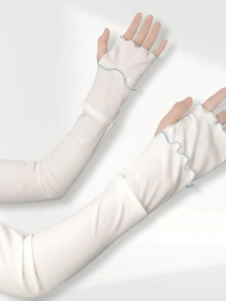 AliExpress NONE Simple Ruffles Ice Silk Arm Sleeves Solid Color UV Protection Sunscreen Arm Sleeves Flared Large Cycling Arm Cover Ladies
