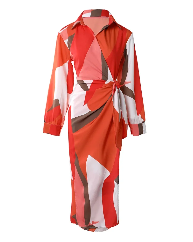 여름 휴가 지오 프린트 타이 디테일 셔츠 드레스