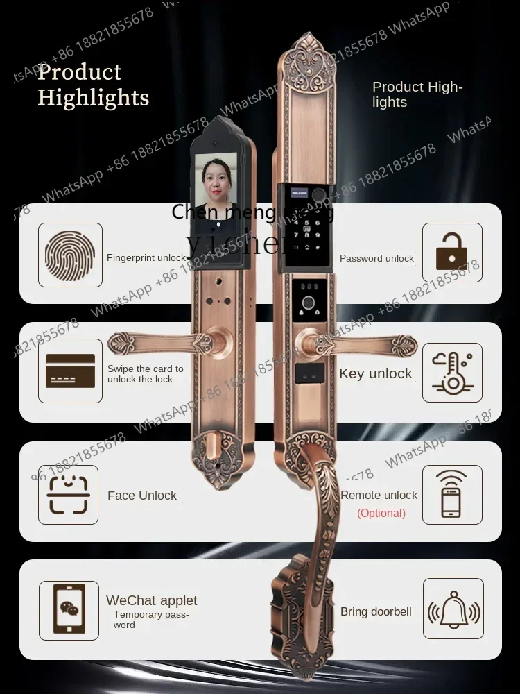 AB02 ZC 3D Face Recognition Smart Lock Gate Copper Door Fingerprint Lock Peephole Viewer Electronic Lock