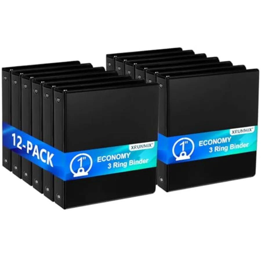 

1'' Economy -Ring Binders 1-inch Round Rings Holds 200 Sheets US Letter Size ClearVue Presentation View Non-Stick Black