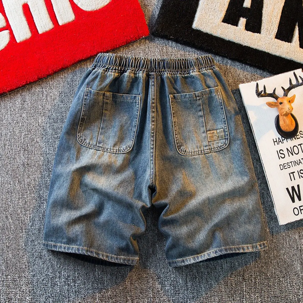 American retro denim shorts men's summer thin casual versatile trend handsome five-point medium pants