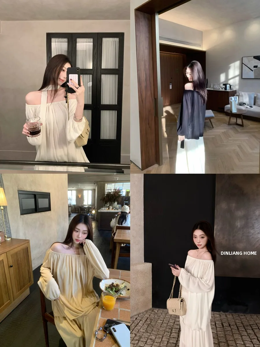 

Ele Long Sve Silk Knitted Top with Sa oulder Bared One oulder Design Loose Fit Knitted Wear for Women