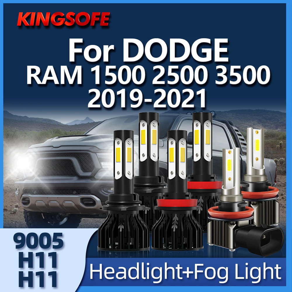 

Roadsun 2/6Pcs LED Headlight 9005 H11 High Low Beam Fog Lamp 6000K Car Light Fit For DODGE RAM 1500 2500 3500 2019 2020 2021