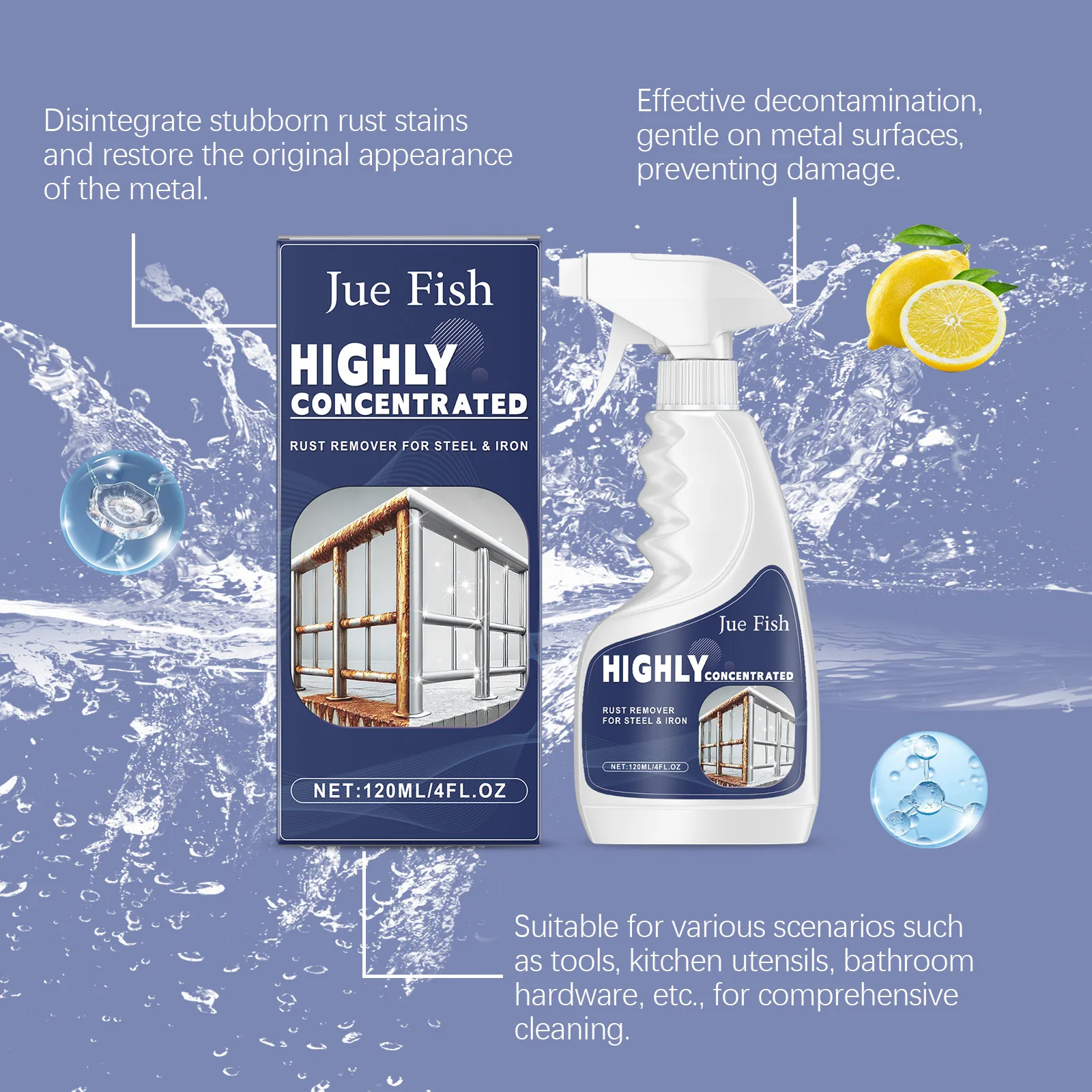 Steel Iron Rust Remover Multifunctional Car Wheel Faucet Metal Surfaces Cleansing Strong Decontaminate Steel Rust Dirt Remover