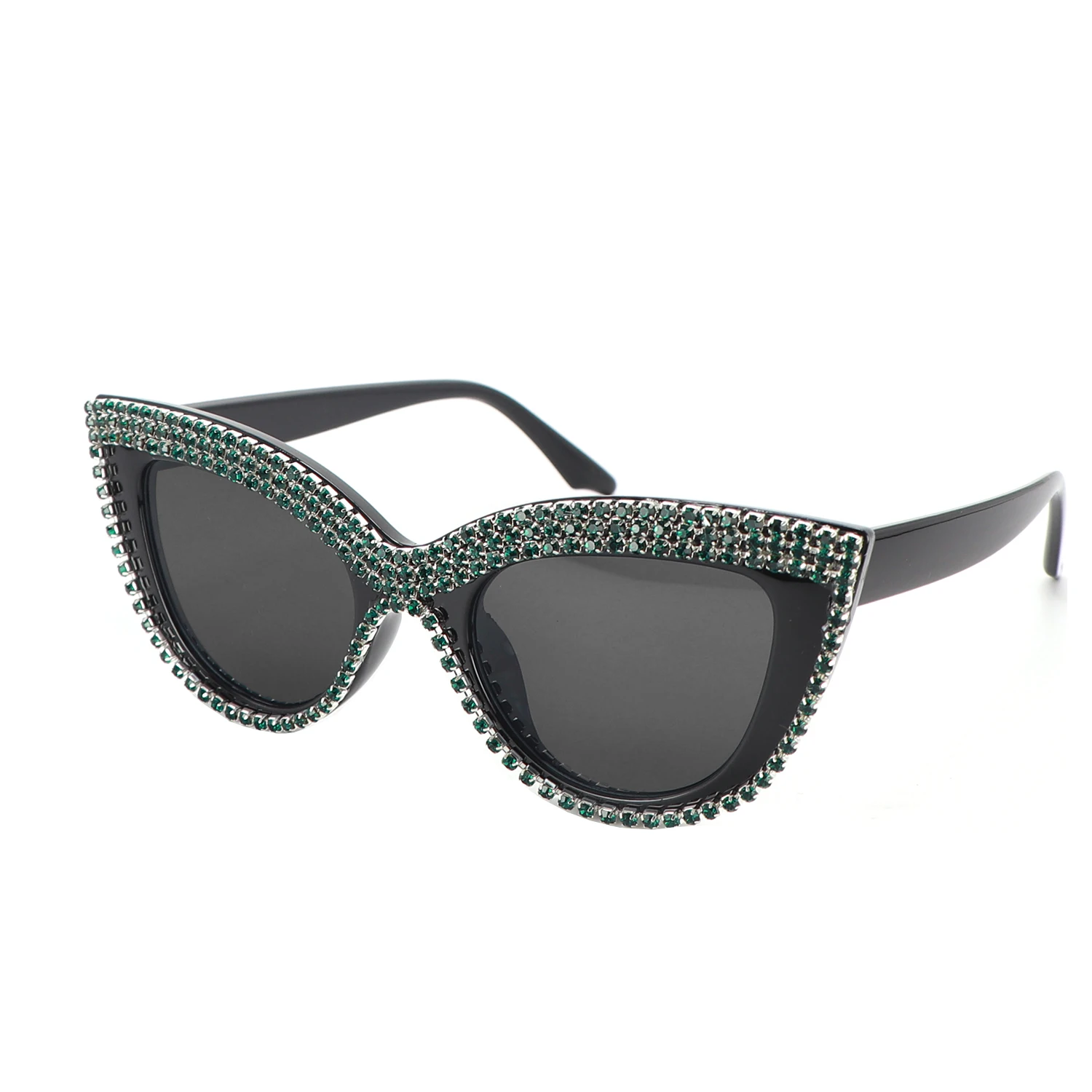 Fashion Bling Bling Cat Eye Sunglasses Women Rhinestone Trim Eyeglasses Female UV400 Protection