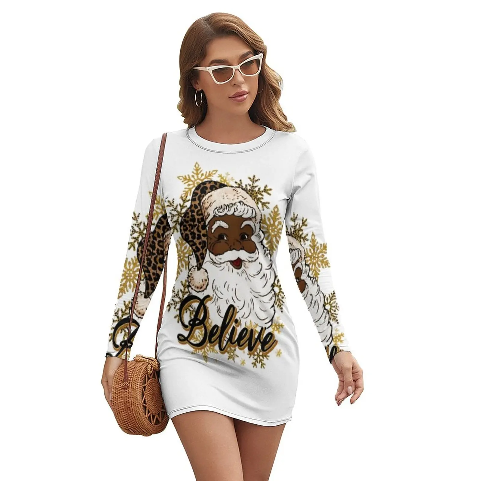 

Believe in Black Afrocentric Santa Claus Long-sleeved Dress Woman clothes long dresses for women women's evening dress 2024