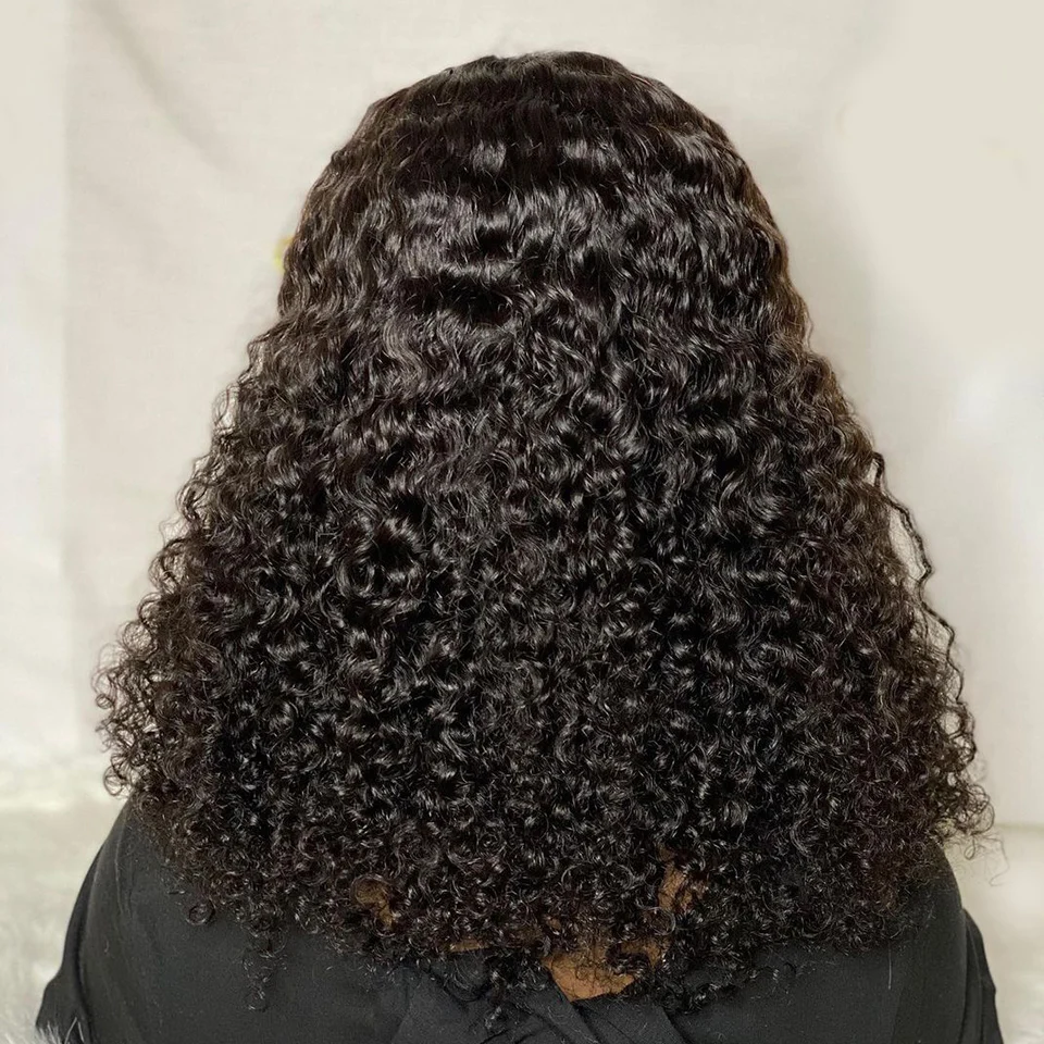 Peluca con malla frontal para mujer, pelo negro Natural sin pegamento, densidad de 180, suave, 26 pulgadas, largo, rizado, profundo, con pelo de bebé, prearrancado para uso diario