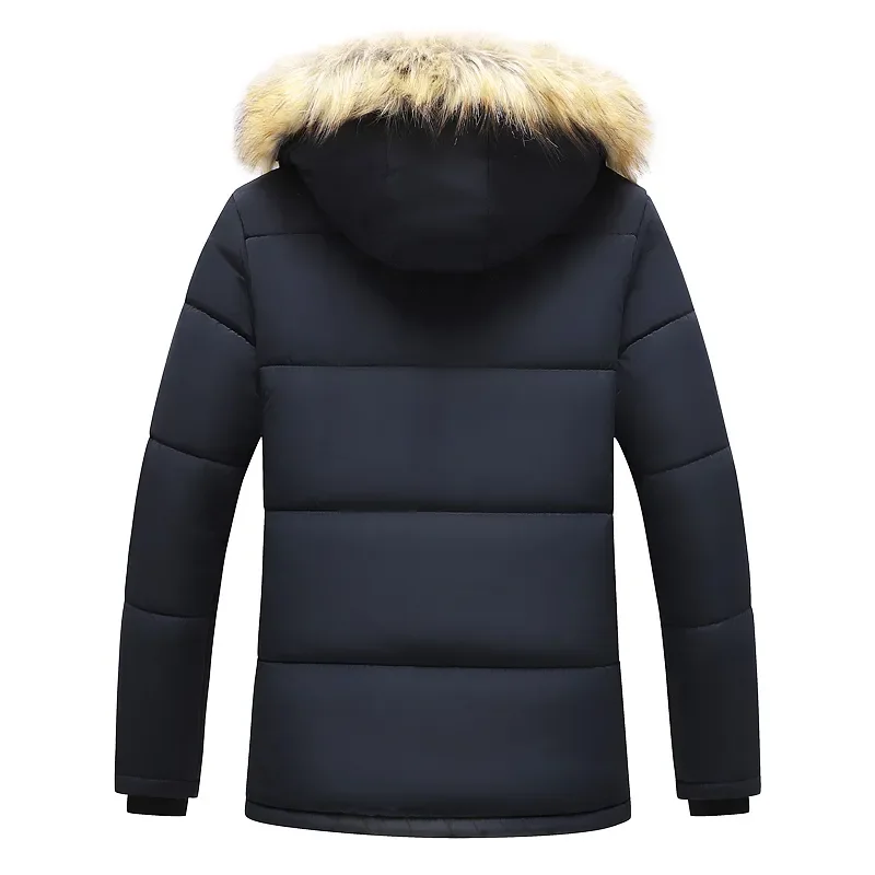 Parkas cálidas a prueba de viento para hombre, abrigo grueso de lana, chaqueta con cuello de piel con capucha, Parka informal clásica, moda de invierno, 2023