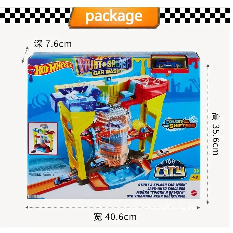 Genuine Hot Wheels Car Track Stunt & Splash Car Wash Playset Kids Toys for Boys 1/64 Diecast Hotwheels City Color Shifters Gift