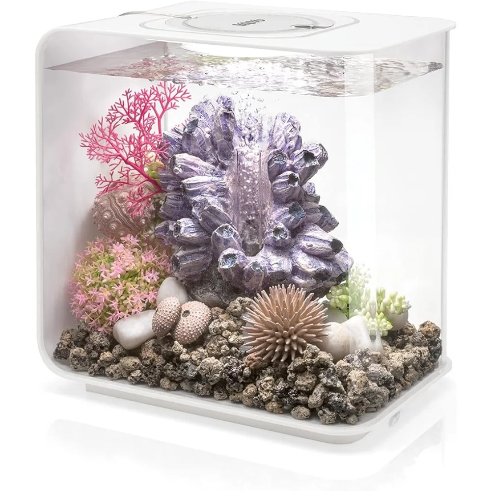 

15 Acrylic 4-Gallon Aquarium With White LED Lights Modern Compact Tank for Tabletop or Desktop Display Fishbowl Fish Aquatic Pet