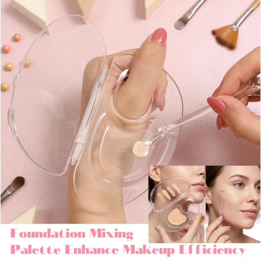 2 Pcs Transparent Foldable Liquid Foundation Palette Acrylic Makup Mixing Tray with Spatula Beauty Accessories No Dirty Hands