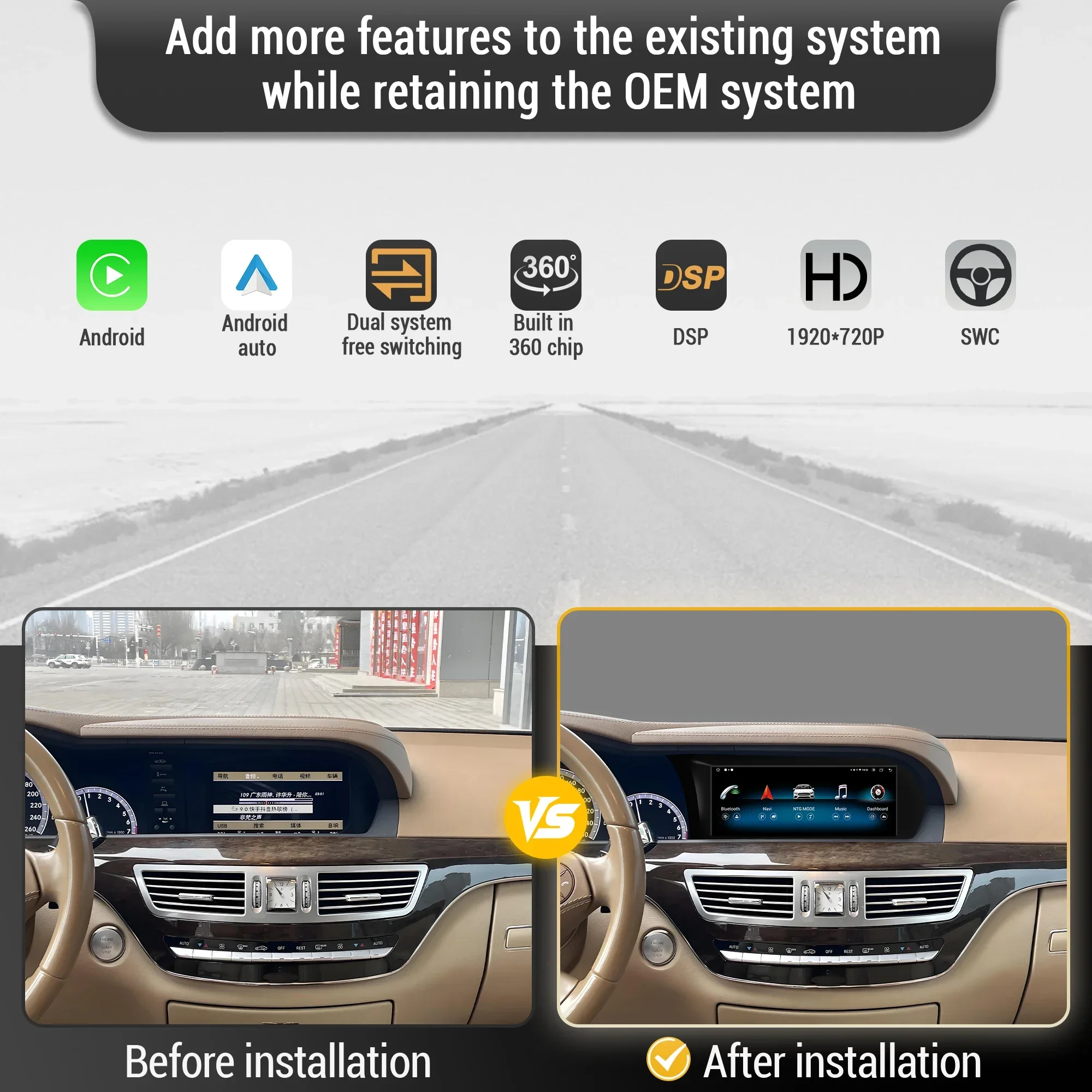 10.25inch For Mercedes Benz S Class W221 W216 2005-2013 Left Hand Drive Car Radio Android 14 BT Carplay Snapdragon 680 Screen