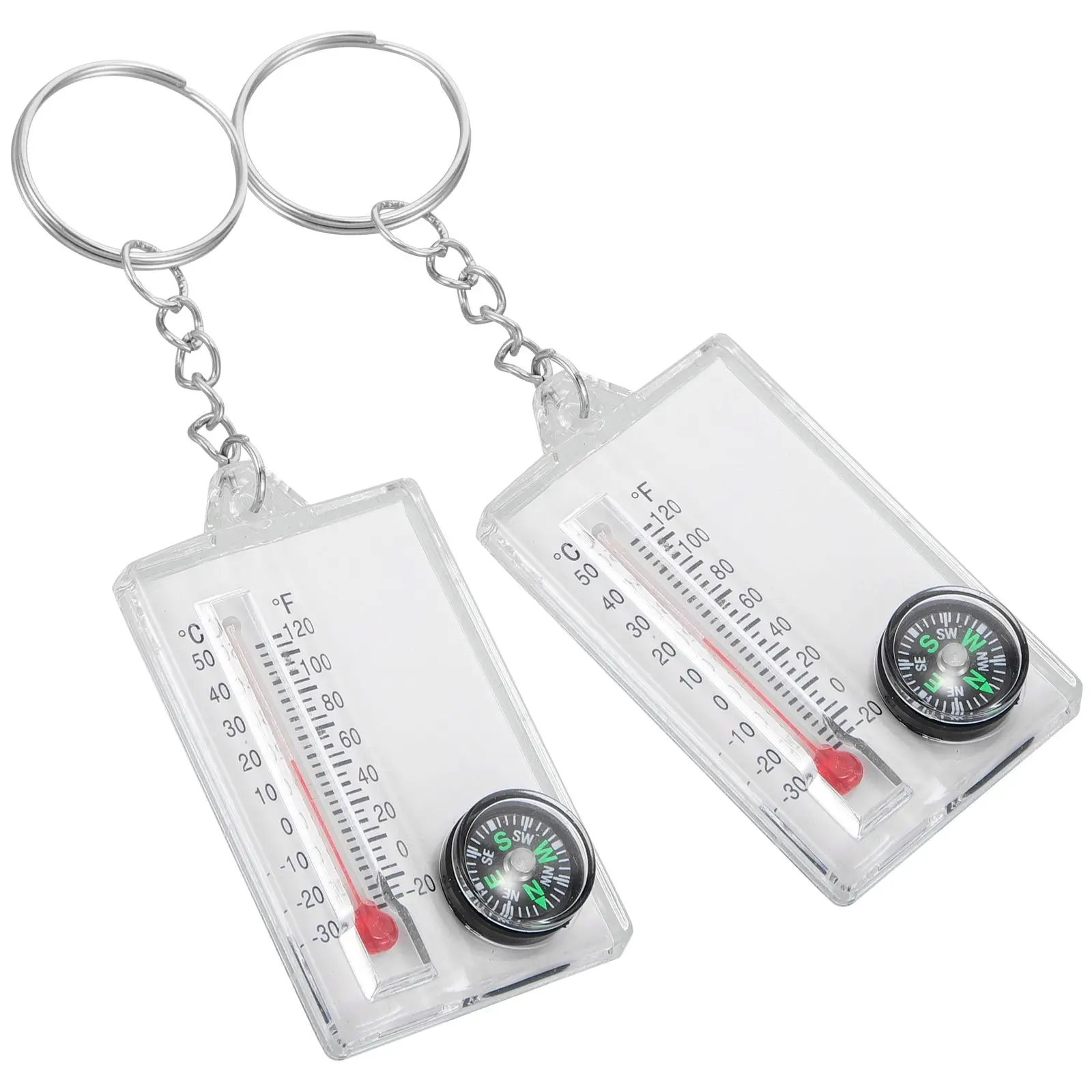 

2Pcs Mini Keychain Thermometer Outdoor Accessory Survival Gear Hiking Survival Compass Small KeyRing Pocket Camping