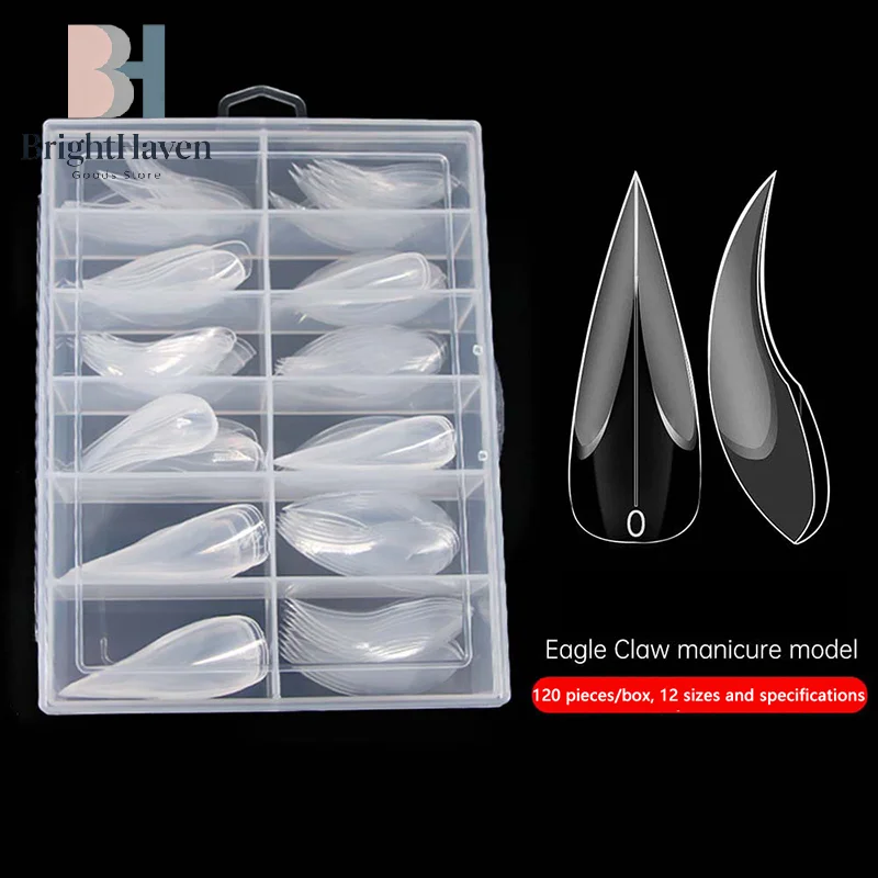 120 Uñas Curvas Stiletto 3D con Diseño de Garra de Águila, Moldes para Uñas Escultóricas de Construcción Rápida, Moldes de Uñas de Cobertura Completa, Formas para Extensión de Uñas B.H